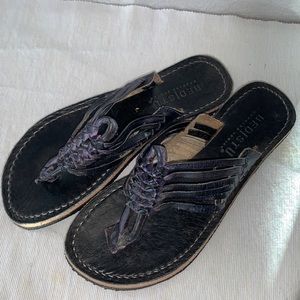 NWOT Bed Stu Black Distressed Thong Sandal